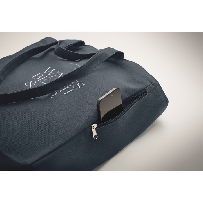 Bolsa de la compra de asas cortas con bolsillo lateral 380 g/m2 color azul vista principal