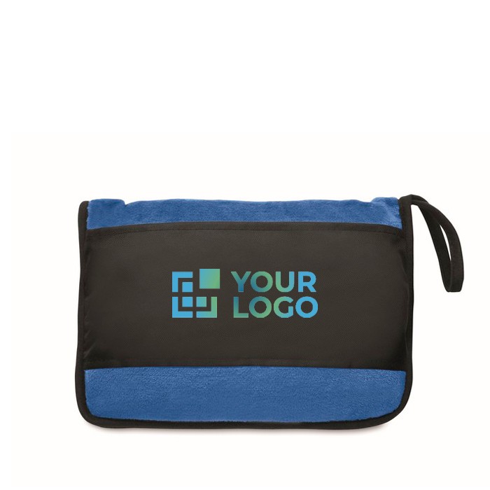 Manta o almohada para viajes con tira para trolley 220 g/m2 color azul vista de impresión Manta o almohada para viajes con tira para trolley 220 g/m2 color azul vista de impresión