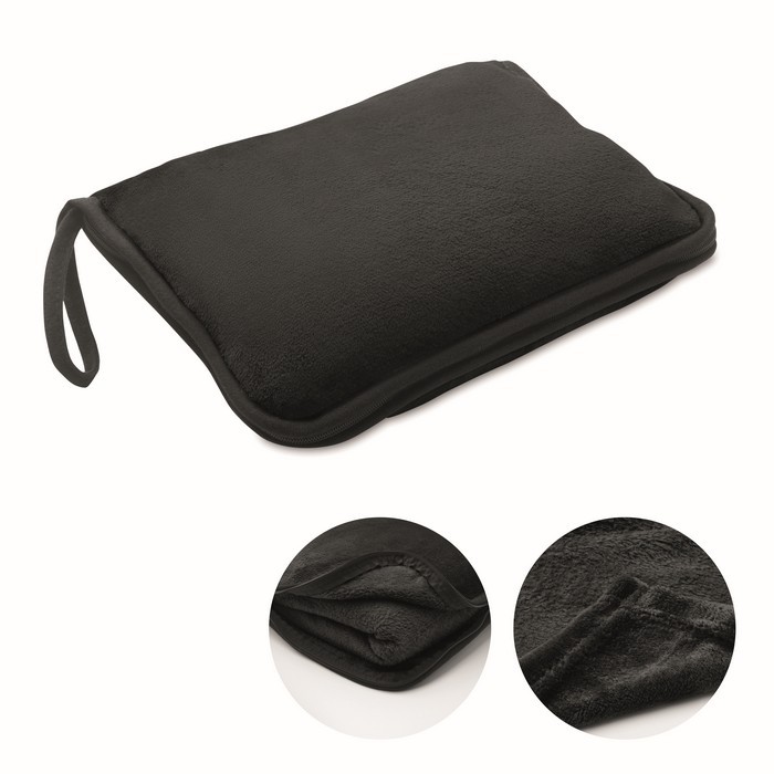 Manta o almohada para viajes con tira para trolley 220 g/m2 color negro Manta o almohada para viajes con tira para trolley 220 g/m2 color negro