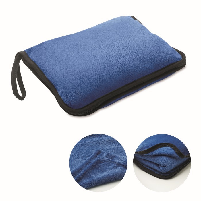 Manta o almohada para viajes con tira para trolley 220 g/m2 color azul Manta o almohada para viajes con tira para trolley 220 g/m2 color azul
