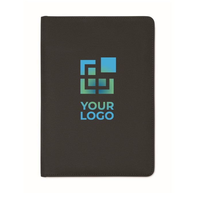 Portafolios con compartimientos y páginas rayadas en el interior A5 color negro vista de impresión Portafolios con compartimientos y páginas rayadas en el interior A5 color negro vista de impresión