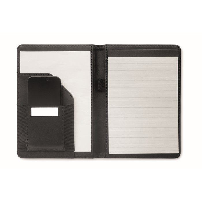 Portafolios con compartimientos y páginas rayadas en el interior A5 color negro cuarta vista Portafolios con compartimientos y páginas rayadas en el interior A5 color negro cuarta vista