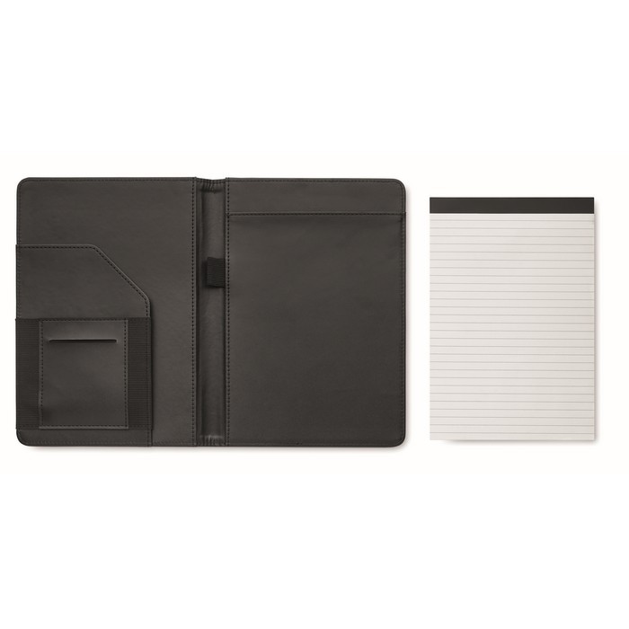 Portafolios con compartimientos y páginas rayadas en el interior A5 color negro septima vista Portafolios con compartimientos y páginas rayadas en el interior A5 color negro septima vista