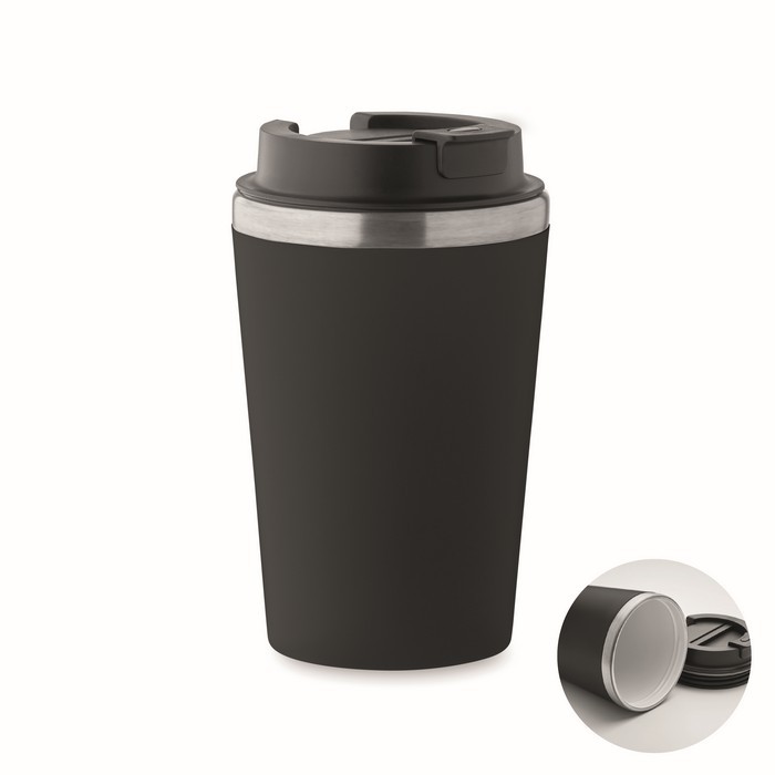 Vaso doble pared con revestimiento de cerámica en el interior 350ml color negro Vaso doble pared con revestimiento de cerámica en el interior 350ml color negro