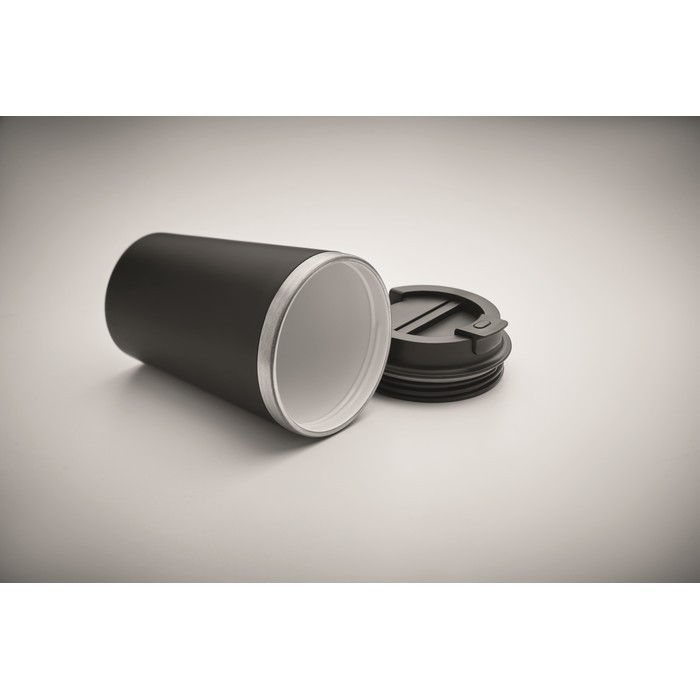 Vaso doble pared con revestimiento de cerámica en el interior 350ml color negro vista fotografía tercera vista Vaso doble pared con revestimiento de cerámica en el interior 350ml color negro vista fotografía tercera vista