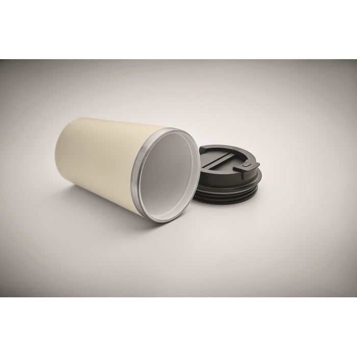 Vaso doble pared con revestimiento de cerámica en el interior 350ml color beige vista fotografía tercera vista Vaso doble pared con revestimiento de cerámica en el interior 350ml color beige vista fotografía tercera vista