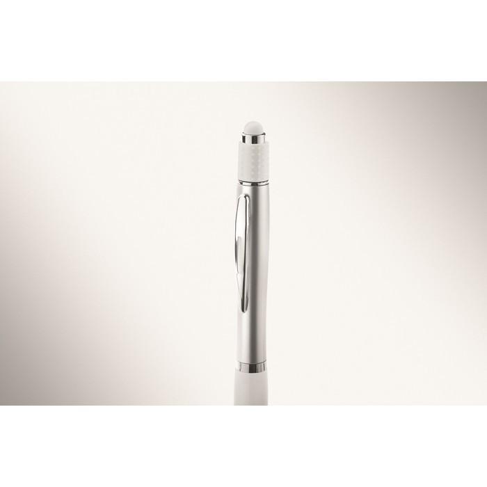 Bolígrafo con parte superior de función antiestrés tinta azul color blanco vista fotografía segunda vista Bolígrafo con parte superior de función antiestrés tinta azul color blanco vista fotografía segunda vista