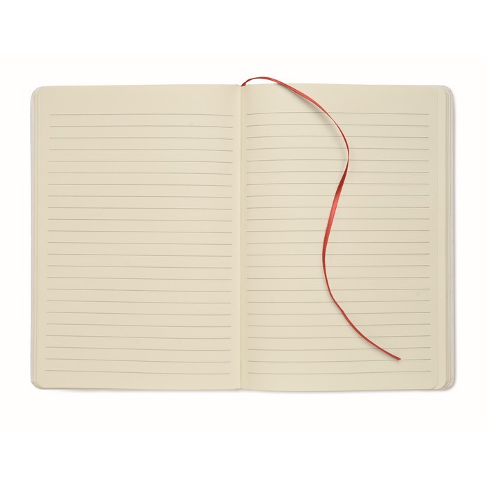 Libreta con banda elástica y marca páginas a color páginas a rayas A5 color rojo