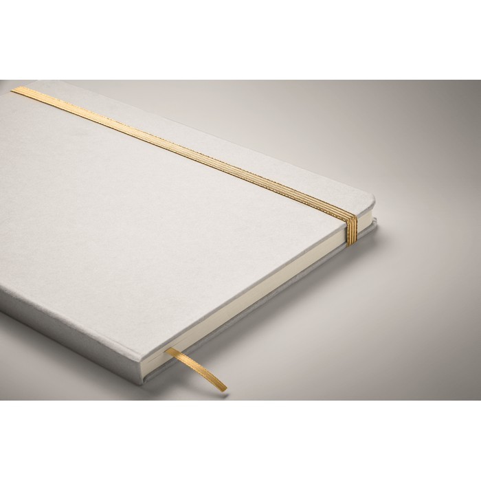 Libreta con banda elástica y marca páginas a color páginas a rayas A5 color dorado vista fotografía segunda vista