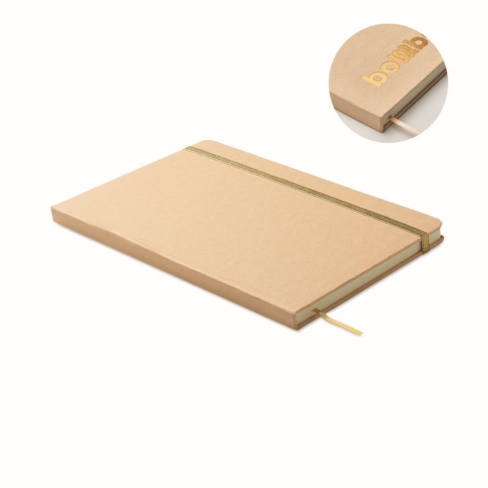 Libreta de cartón con banda y marca páginas a color hojas a rayas A5 color dorado Libreta de cartón con banda y marca páginas a color hojas a rayas A5 color dorado