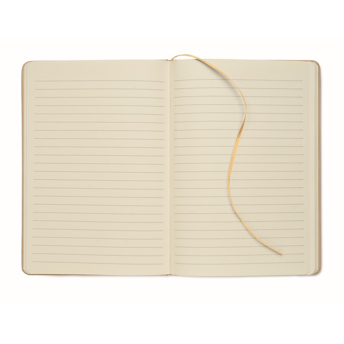 Libreta de cartón con banda y marca páginas a color hojas a rayas A5 color dorado segunda vista Libreta de cartón con banda y marca páginas a color hojas a rayas A5 color dorado segunda vista