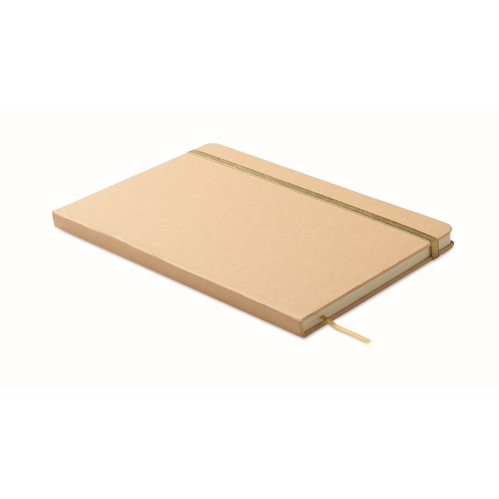 Libreta de cartón con banda y marca páginas a color hojas a rayas A5 color dorado sexta vista Libreta de cartón con banda y marca páginas a color hojas a rayas A5 color dorado sexta vista