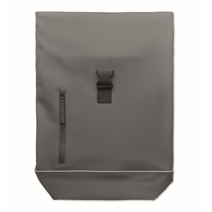 Mochila de cierre roll top con tira reflectante e impermeable 15'' color gris oscuro octava vista Mochila de cierre roll top con tira reflectante e impermeable 15'' color gris oscuro octava vista