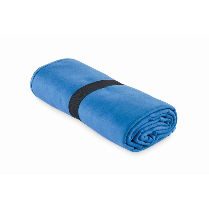Toalla deportiva de microfibra con correa para cierre 200 g/m2 color azul tercera vista Toalla deportiva de microfibra con correa para cierre 200 g/m2 color azul tercera vista