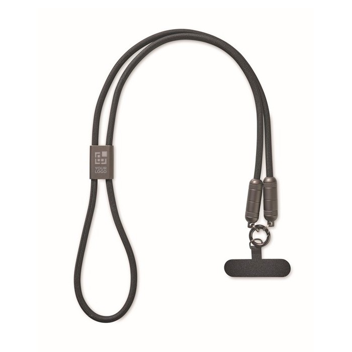 Lanyard para colgar el móvil con cable de carga incluido 60 W color negro vista de impresión Lanyard para colgar el móvil con cable de carga incluido 60 W color negro vista de impresión