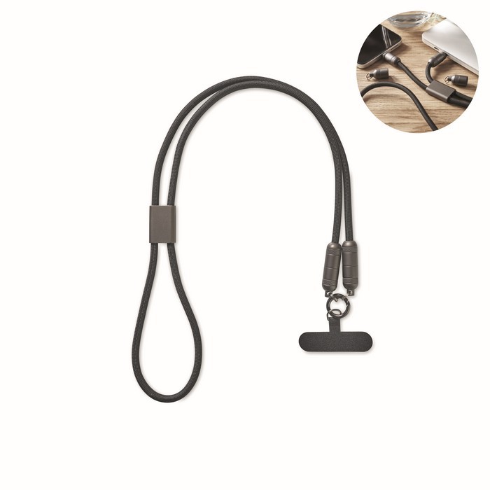 Lanyard para colgar el móvil con cable de carga incluido 60 W color negro Lanyard para colgar el móvil con cable de carga incluido 60 W color negro