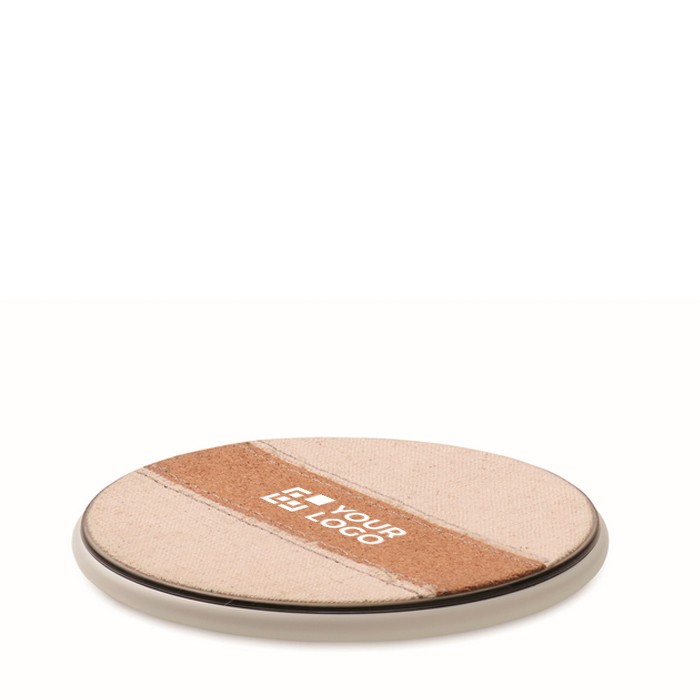 Cargador inalámbrico de teléfono hecho de algodón y corcho 15W color blanco vista de impresión Cargador inalámbrico de teléfono hecho de algodón y corcho 15W color blanco vista de impresión