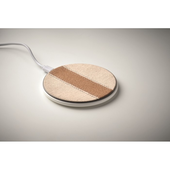 Cargador inalámbrico de teléfono hecho de algodón y corcho 15W color blanco vista fotografía quinta vista Cargador inalámbrico de teléfono hecho de algodón y corcho 15W color blanco vista fotografía quinta vista