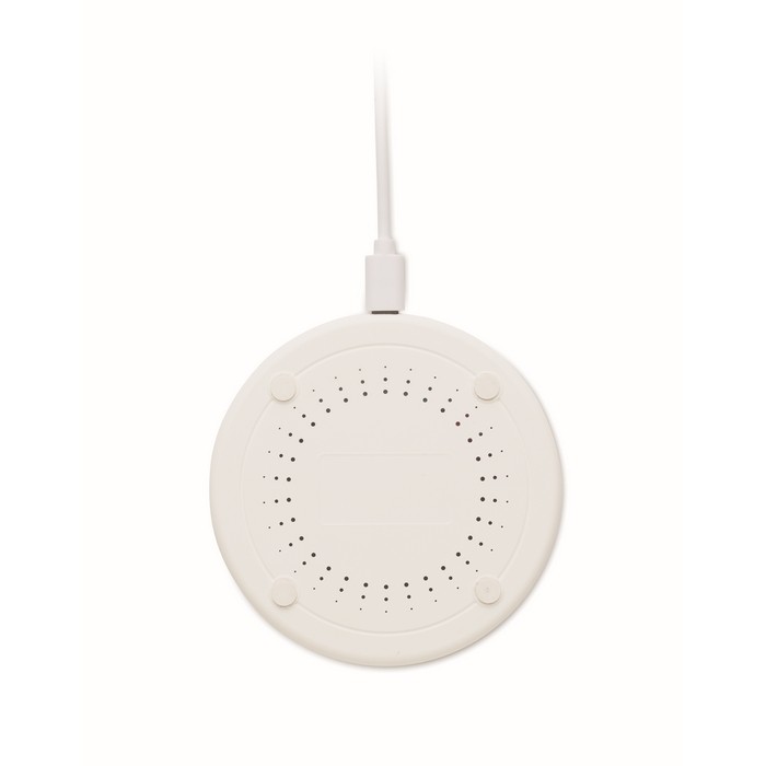 Cargador inalámbrico de teléfono hecho de algodón y corcho 15W color blanco septima vista Cargador inalámbrico de teléfono hecho de algodón y corcho 15W color blanco septima vista