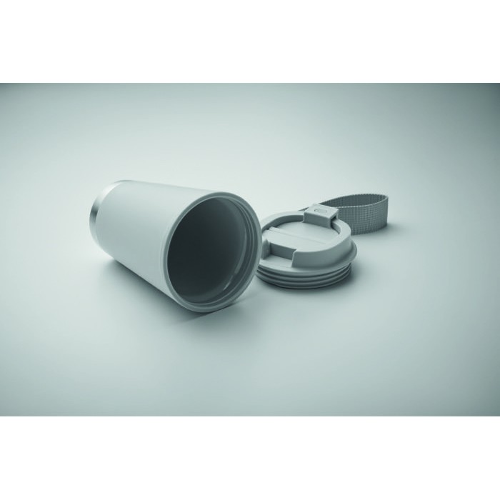 Vaso de doble pared para llevar con correa de RPET 300ml color gris Vaso de doble pared para llevar con correa de RPET 300ml color gris