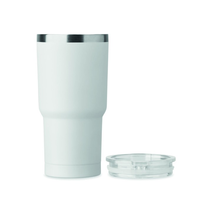 Vaso de acero inoxidable con tapa con orificio deslizante 500ml color blanco Vaso de acero inoxidable con tapa con orificio deslizante 500ml color blanco