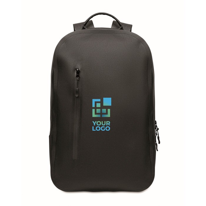 Mochila negra para portátil de RPET resistente al agua 16'' color negro vista de impresión