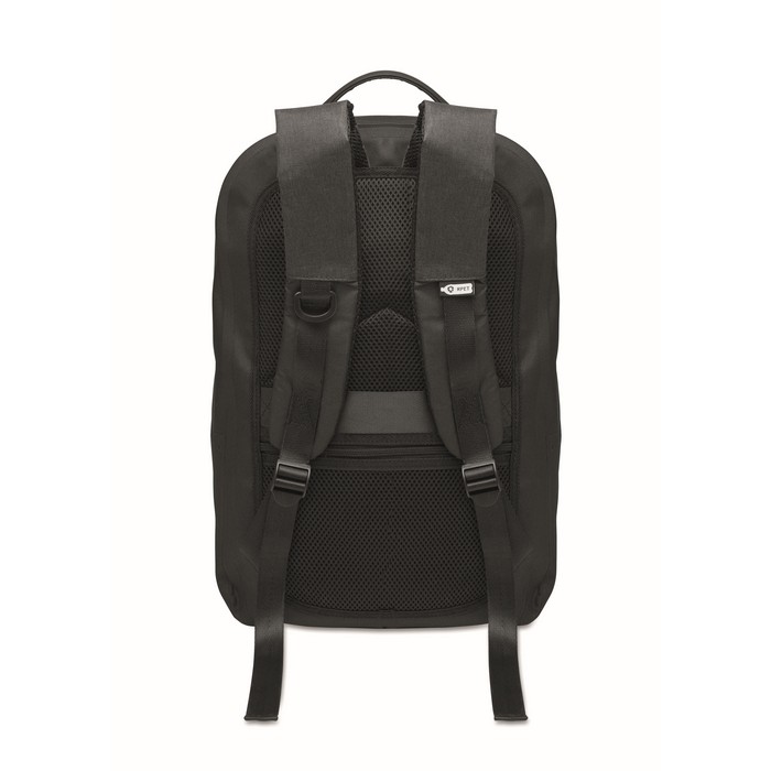 Mochila negra para portátil de RPET resistente al agua 16'' color negro cuarta vista