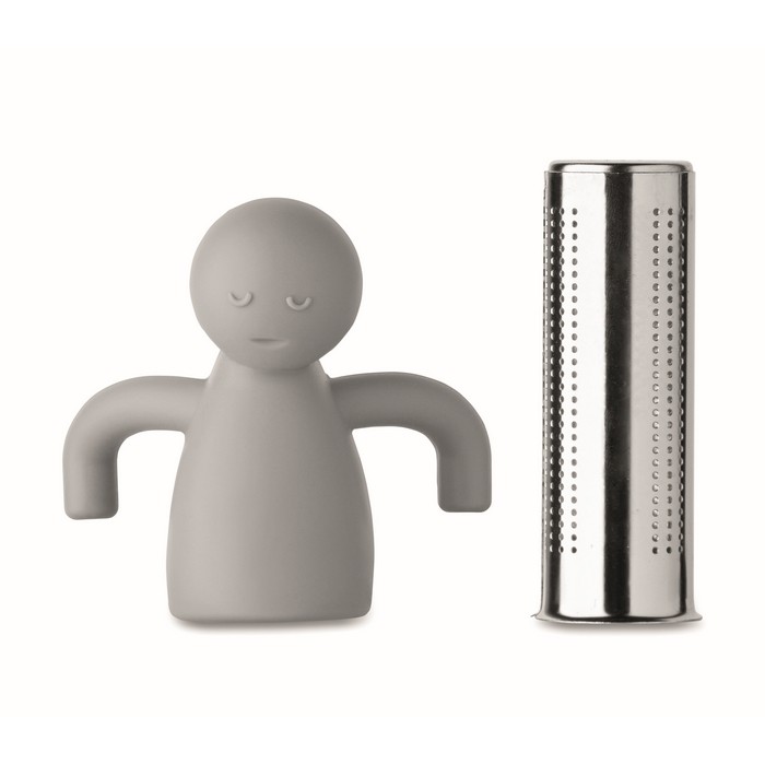 Infusor de té de acero inoxidable con forma de hombrecito en silicona color gris sexta vista