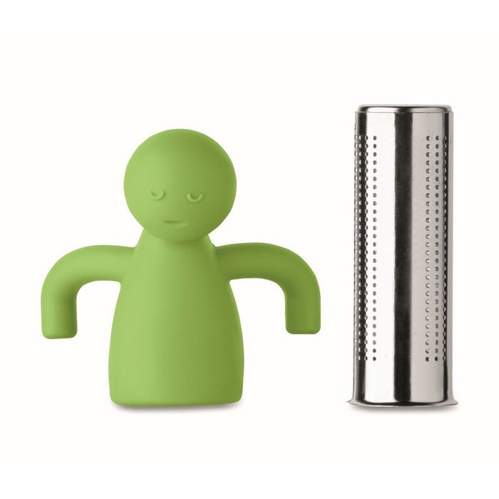 Infusor de té de acero inoxidable con forma de hombrecito en silicona color verde lima sexta vista