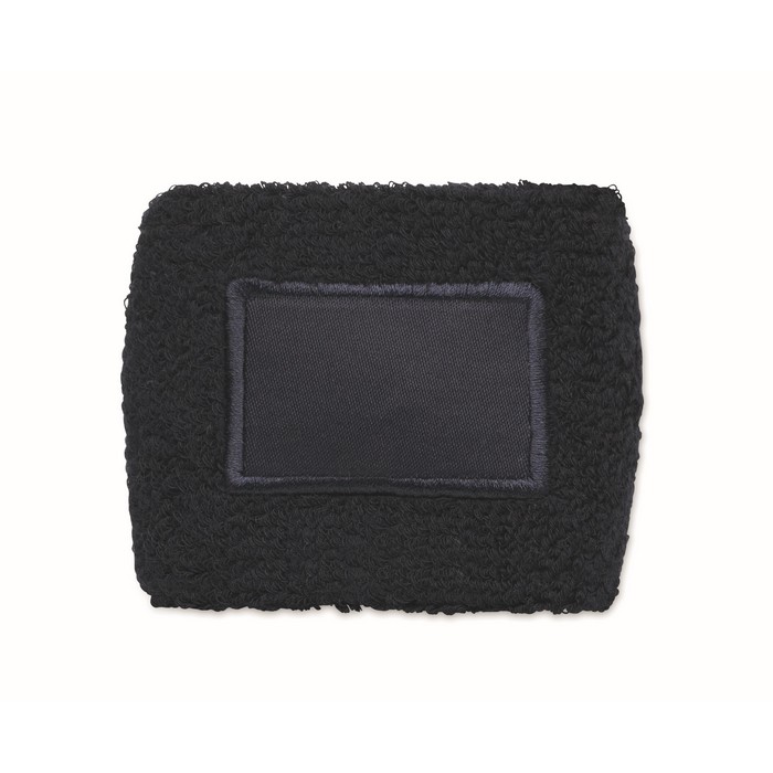 Muñequera de ejercicio de poli algodón con parche personalizable color azul marino segunda vista Muñequera de ejercicio de poli algodón con parche personalizable color azul marino segunda vista