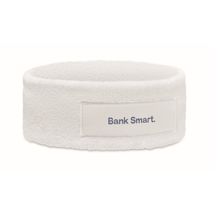 Cinta de ejercicio para la cabeza con parche personalizable color blanco vista principal