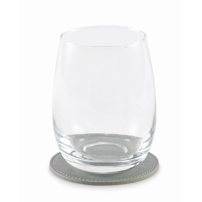 Posavasos redondo de cuero sintético para personalizar color gris oscuro tercera vista Posavasos redondo de cuero sintético para personalizar color gris oscuro tercera vista