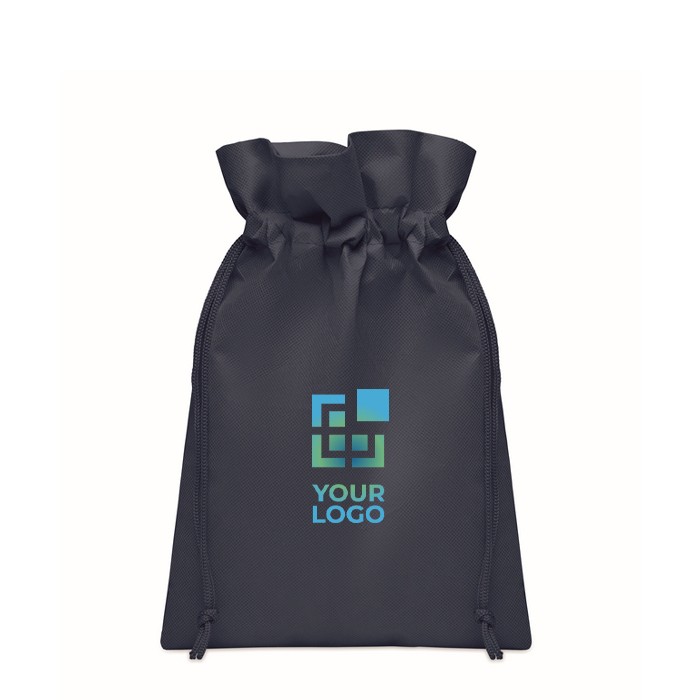 Bolsita de cuerdas pequeña unicolor para regalo de RPET 20x30cm color azul vista de impresión Bolsita de cuerdas pequeña unicolor para regalo de RPET 20x30cm color azul vista de impresión