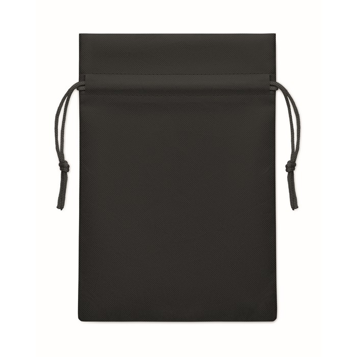 Bolsita de cuerdas pequeña unicolor para regalo de RPET 20x30cm color negro segunda vista Bolsita de cuerdas pequeña unicolor para regalo de RPET 20x30cm color negro segunda vista