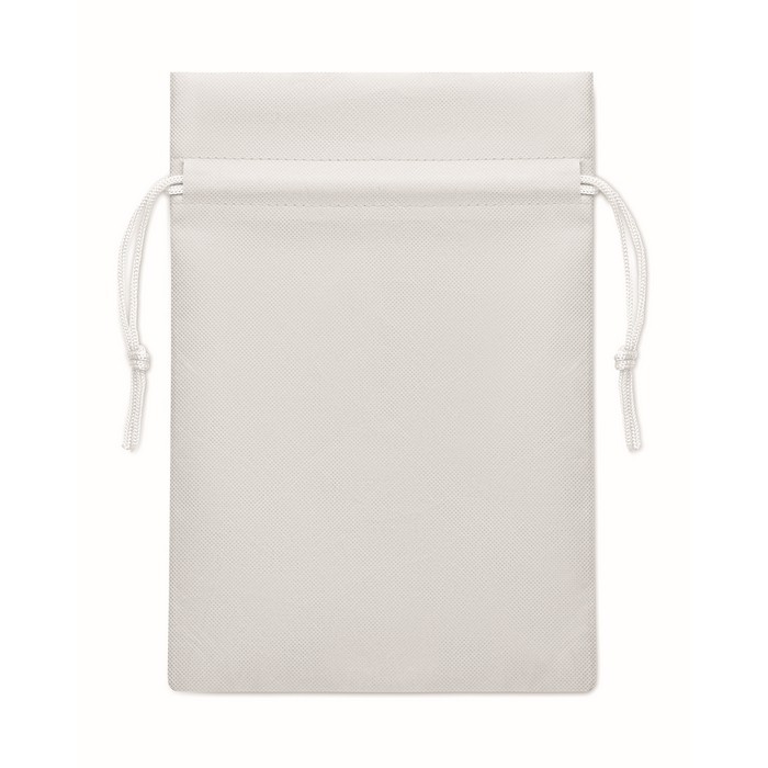 Bolsita de cuerdas pequeña unicolor para regalo de RPET 20x30cm color blanco segunda vista Bolsita de cuerdas pequeña unicolor para regalo de RPET 20x30cm color blanco segunda vista