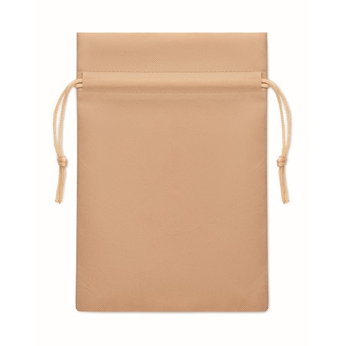 Bolsita de cuerdas pequeña unicolor para regalo de RPET 20x30cm color marfil segunda vista Bolsita de cuerdas pequeña unicolor para regalo de RPET 20x30cm color marfil segunda vista