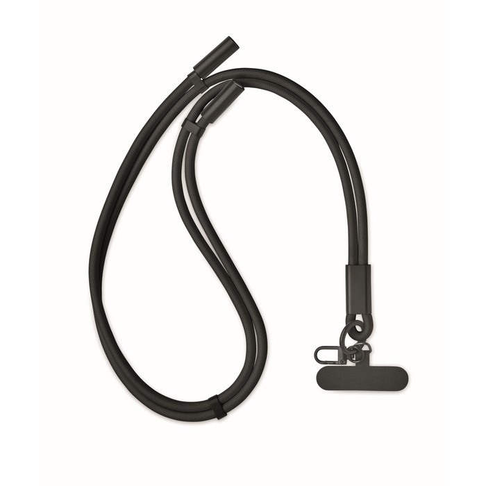 Lanyard para móvil con cable de carga y transferencia de datos color negro