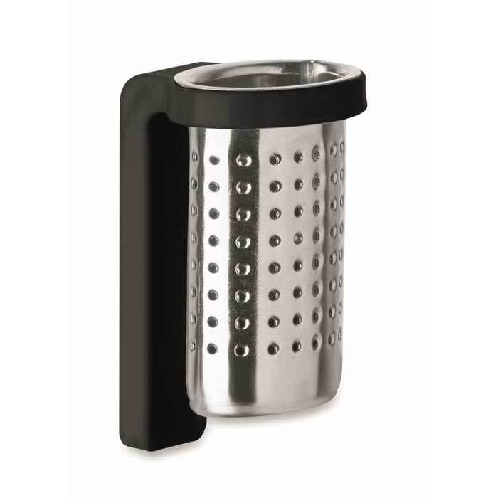 Infusor de té hecho de acero inoxidable con gancho de plástico color negro sexta vista Infusor de té hecho de acero inoxidable con gancho de plástico color negro sexta vista