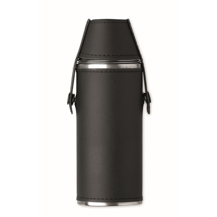 Petaca de acero inoxidable con 2 vasos de chupito 230ml y 20ml color negro cuarta vista Petaca de acero inoxidable con 2 vasos de chupito 230ml y 20ml color negro cuarta vista