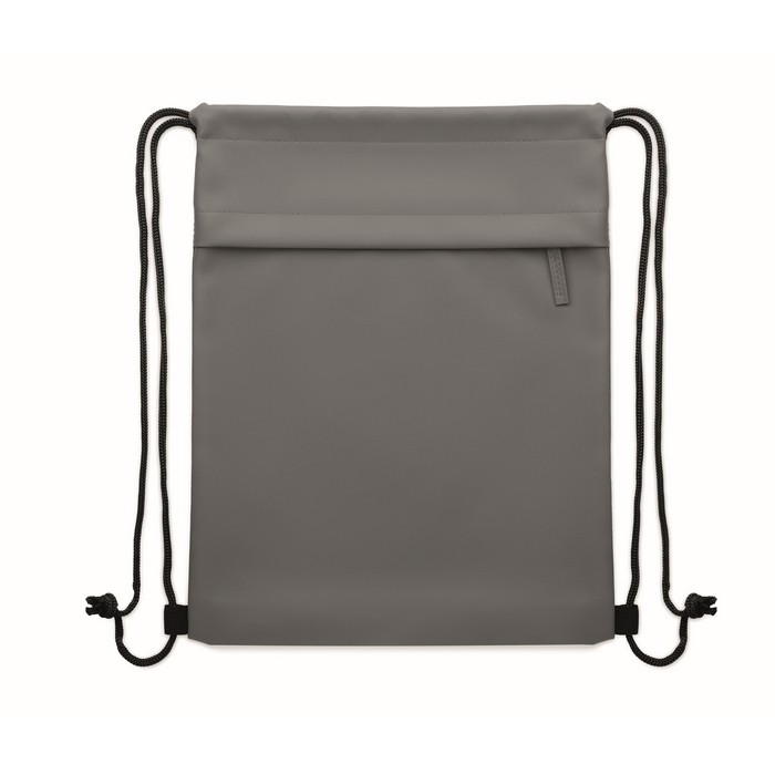 Mochila de cuerdas de RPET y PU con un bolsillo frontal color gris oscuro segunda vista