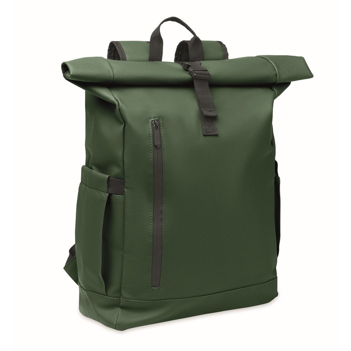 Mochila de cierre roll-top para portátil con correa para trolley 15'' color verde oscuro Mochila de cierre roll-top para portátil con correa para trolley 15'' color verde oscuro