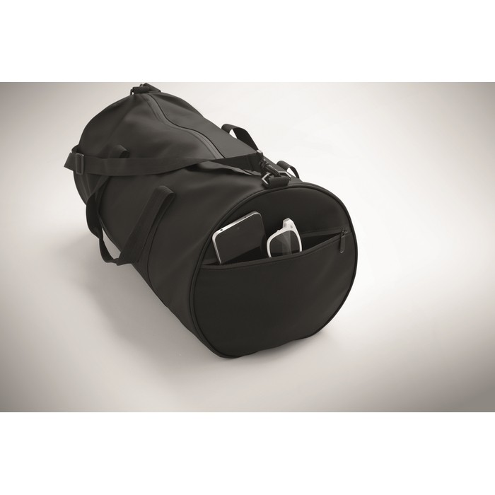 Bolsa de viaje de poliéster y PU con compartimientos laterales color negro vista fotografía tercera vista