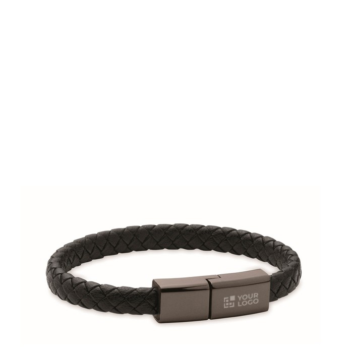Pulsera trenzada de PU con cable de carga y transferencia de datos 60W color negro vista de impresión Pulsera trenzada de PU con cable de carga y transferencia de datos 60W color negro vista de impresión