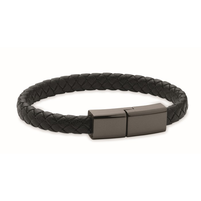 Pulsera trenzada de PU con cable de carga y transferencia de datos 60W color negro octava vista Pulsera trenzada de PU con cable de carga y transferencia de datos 60W color negro octava vista