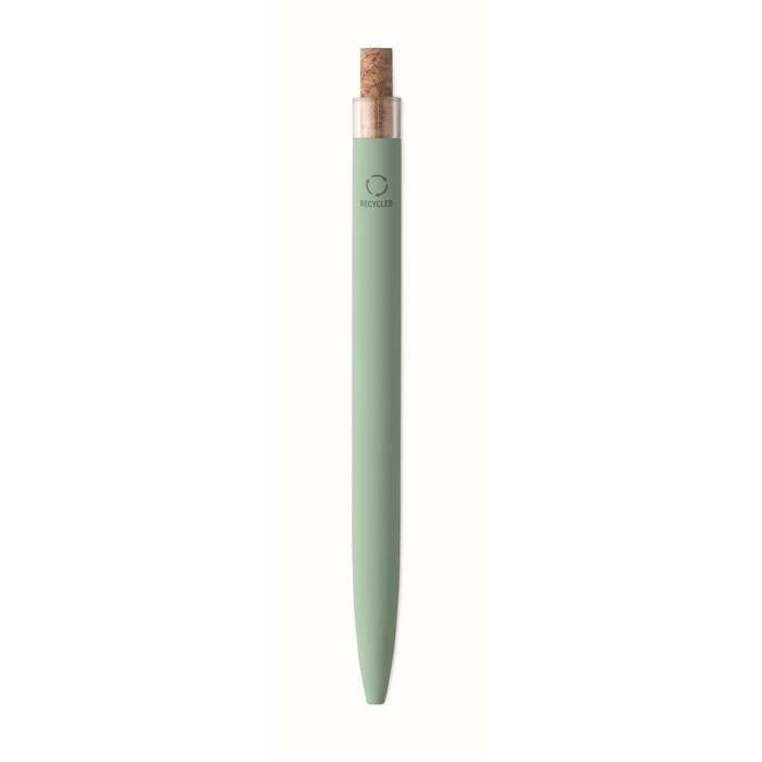 Bolígrafo de aluminio reciclado con pulsador de corcho tinta azul color verde menta sexta vista Bolígrafo de aluminio reciclado con pulsador de corcho tinta azul color verde menta sexta vista