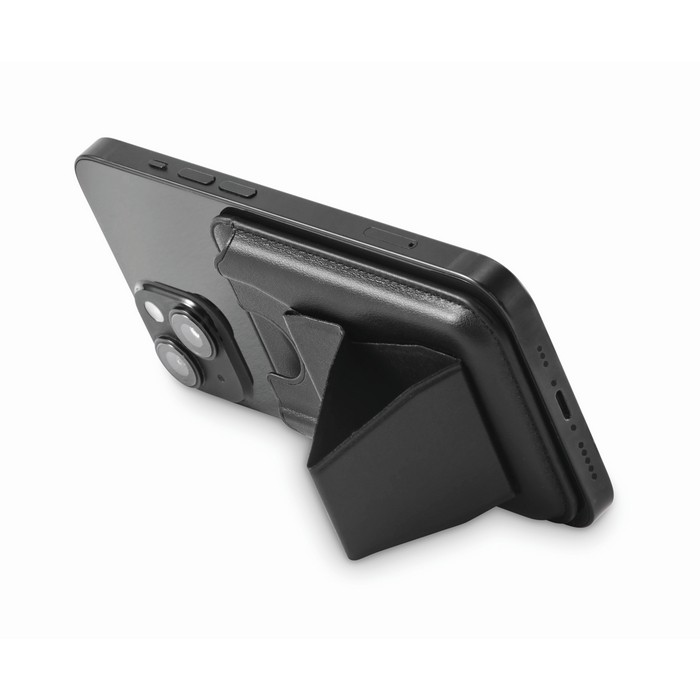 Tarjetero magnético para el teléfono de piel con función de soporte color negro quinta vista Tarjetero magnético para el teléfono de piel con función de soporte color negro quinta vista