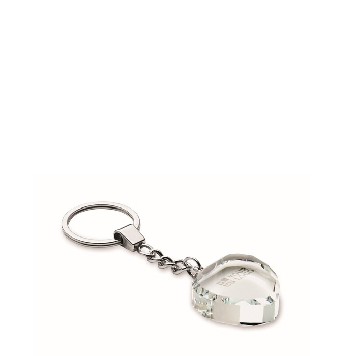 Llavero en forma de corazón de cristal para personalizar color transparente vista de impresión