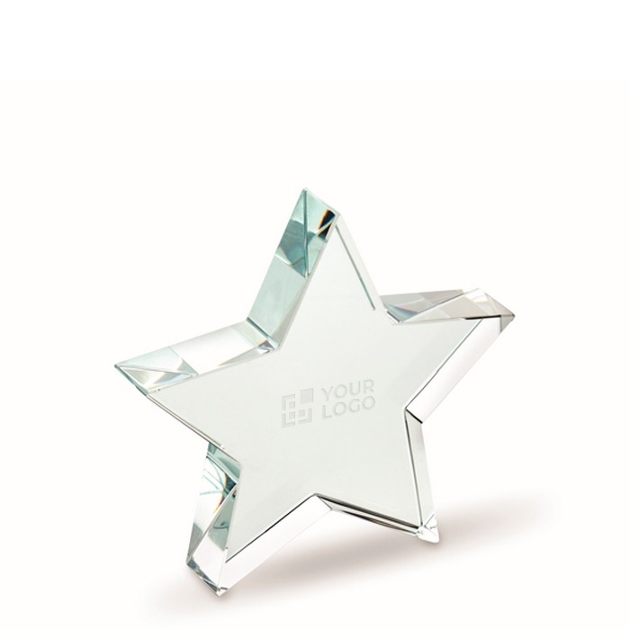 Trofeo en forma de estrella de cristal para personalizar color transparente vista de impresión Trofeo en forma de estrella de cristal para personalizar color transparente vista de impresión