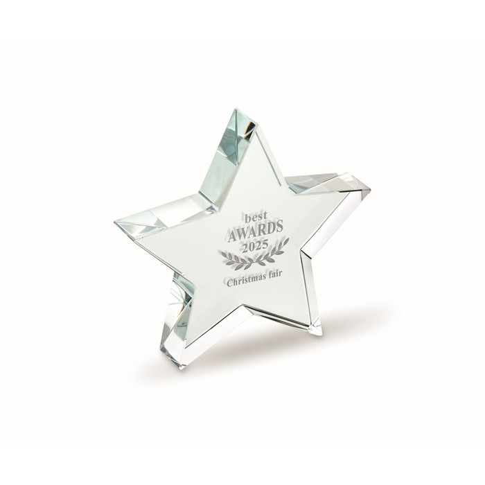 Trofeo en forma de estrella de cristal para personalizar color transparente vista principal Trofeo en forma de estrella de cristal para personalizar color transparente vista principal