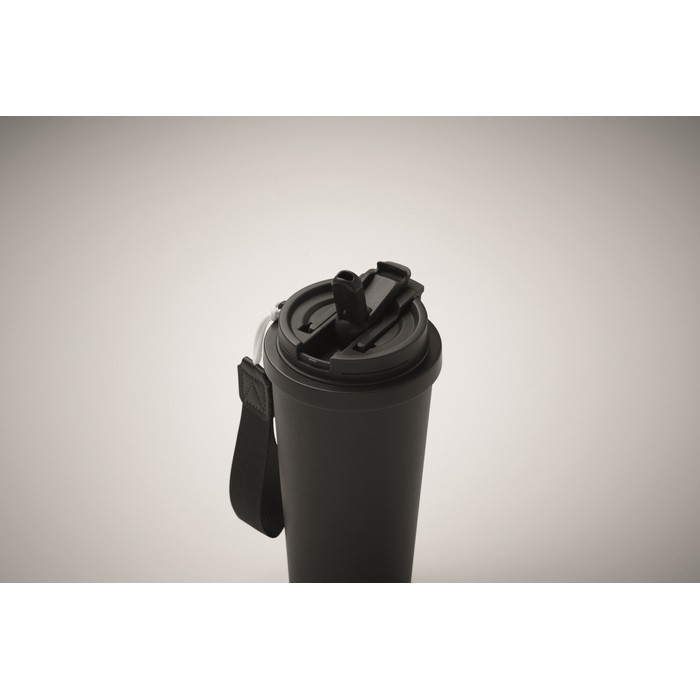 Vaso de acero inoxidable reciclado con tapa y pajita 2 en 1 500ml color negro vista fotografía cuarta vista